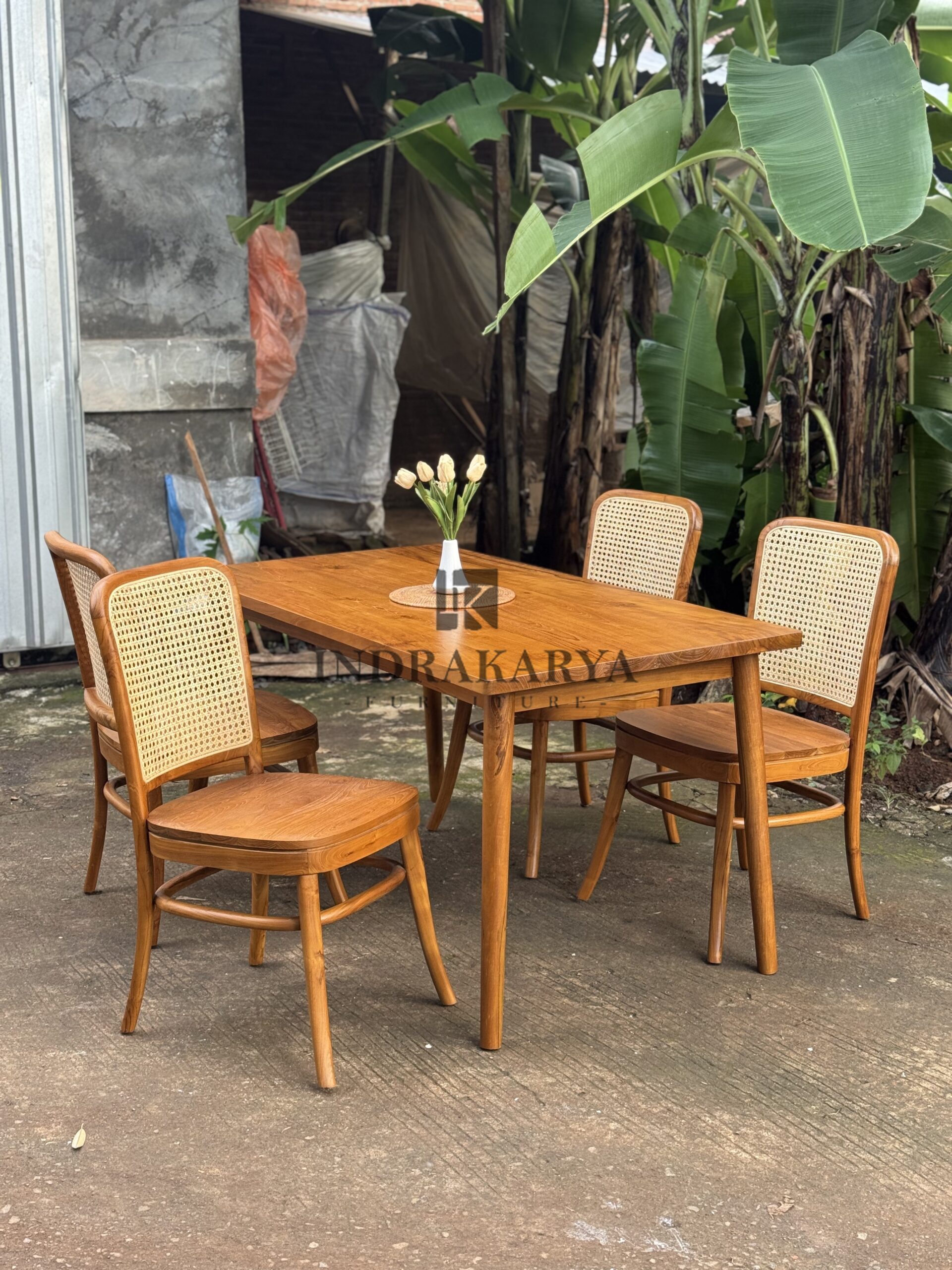 Calvin Teak Cane Dining Table