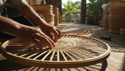 Handwoven Rattan Weaving Craftsmanship Indonesian Artisan Workshop