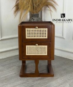 Jepara teak Rattan Bedside Table -2