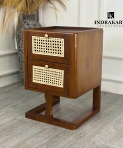 Jepara teak Rattan Bedside Table
