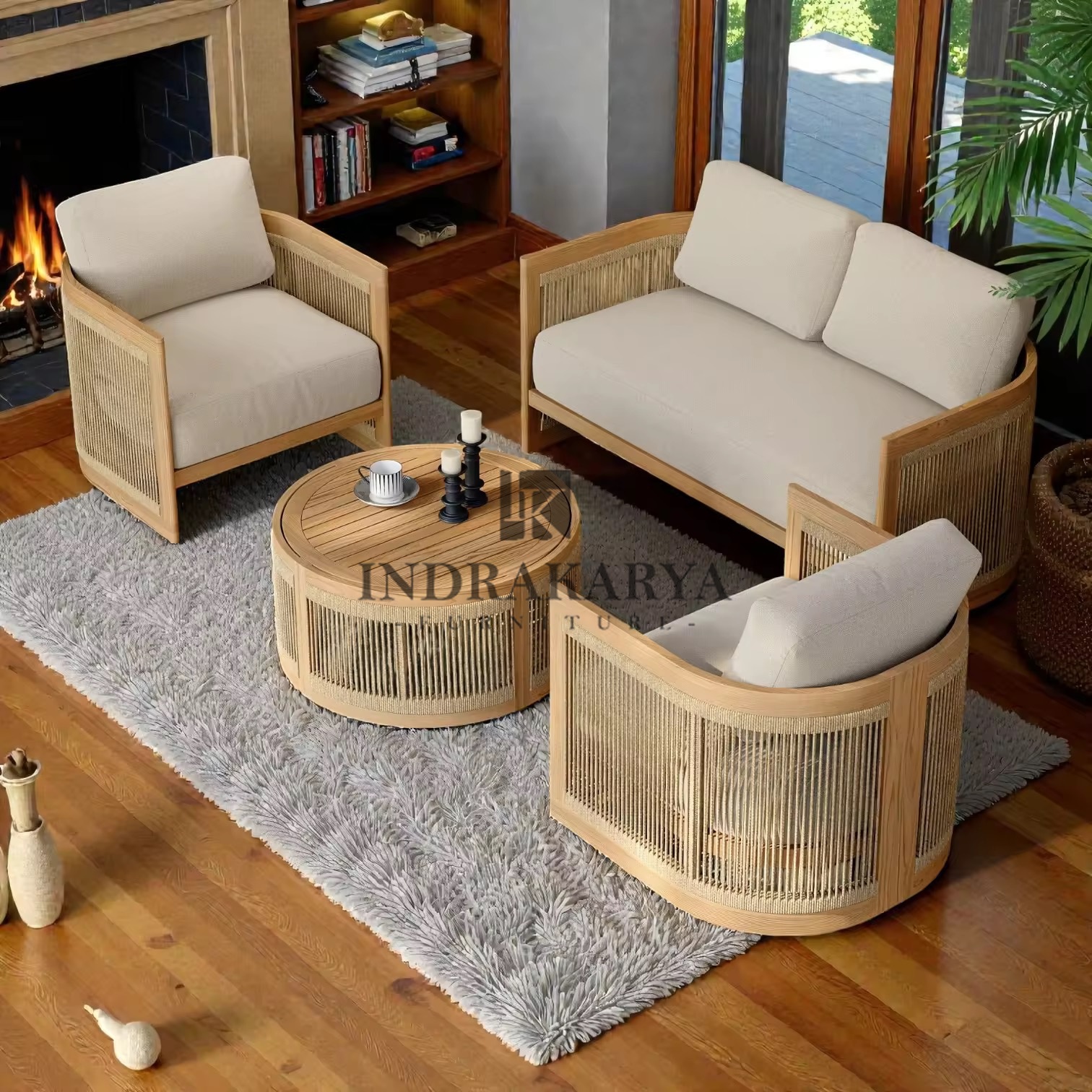 Midcentur Teak Weaving Rope Living Chair -2