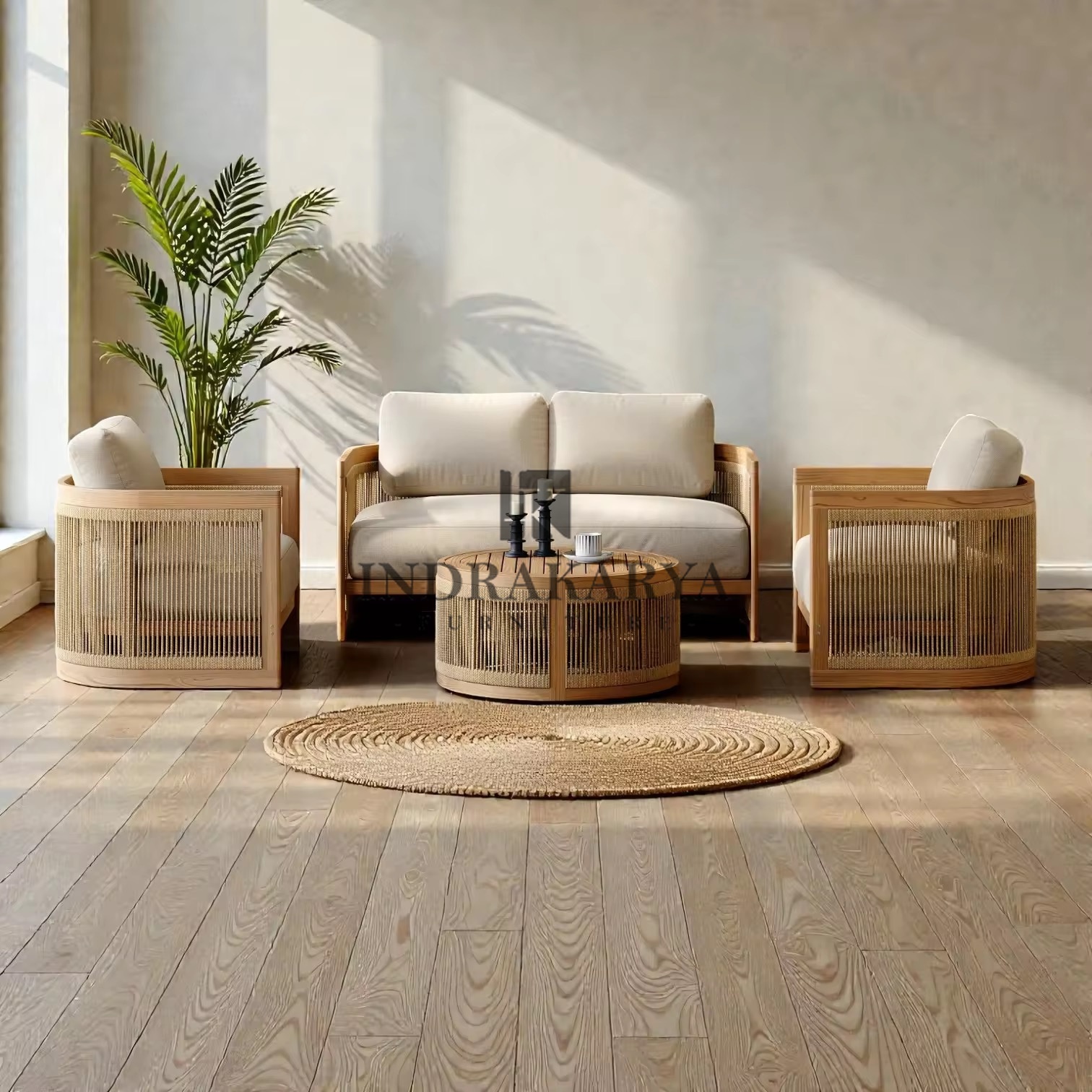 Midcentur Teak Weaving Rope Living Chair