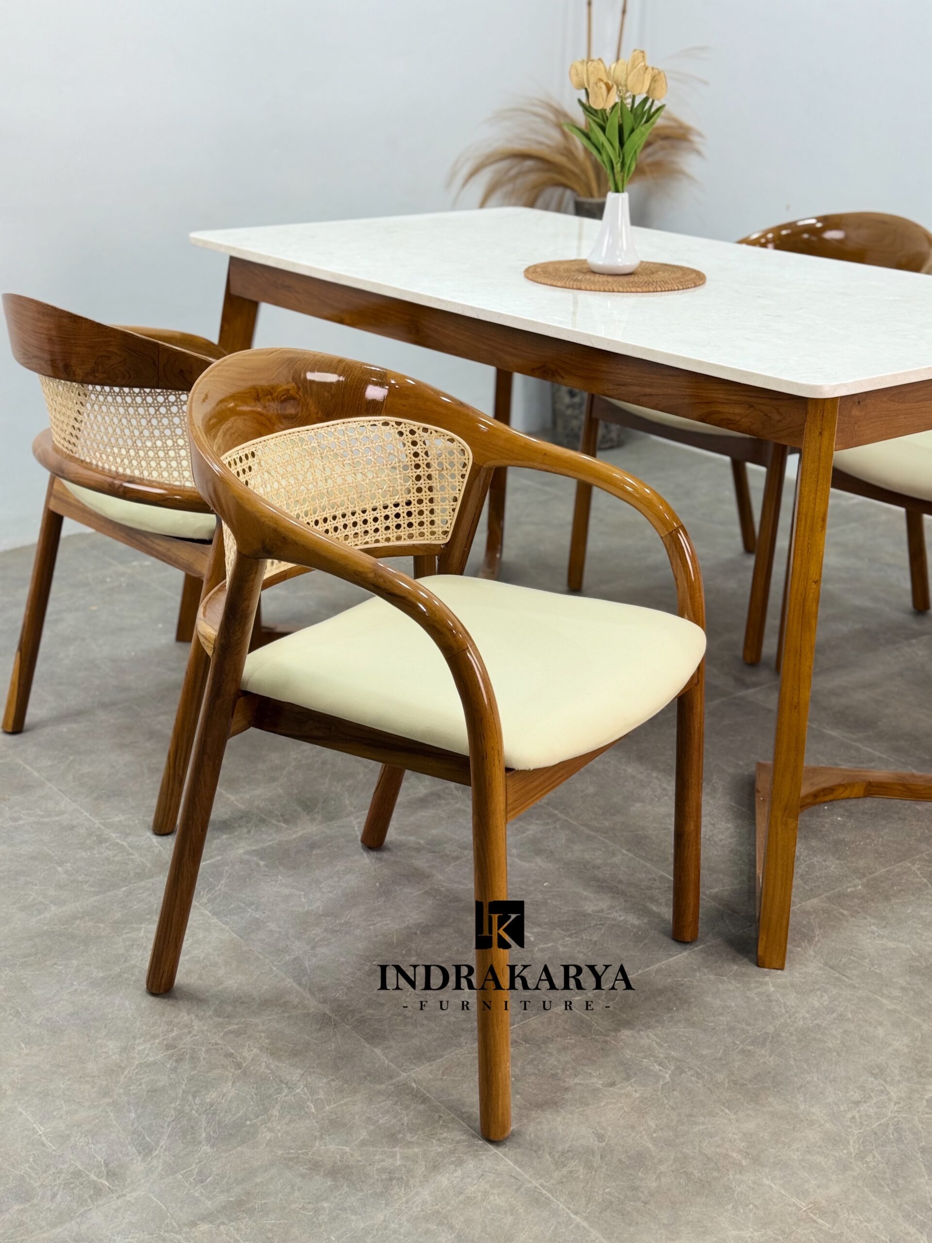 Selly Rattan Top Marble Dining Set -2