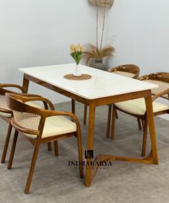 Selly Rattan Top Marble Dining Set 3