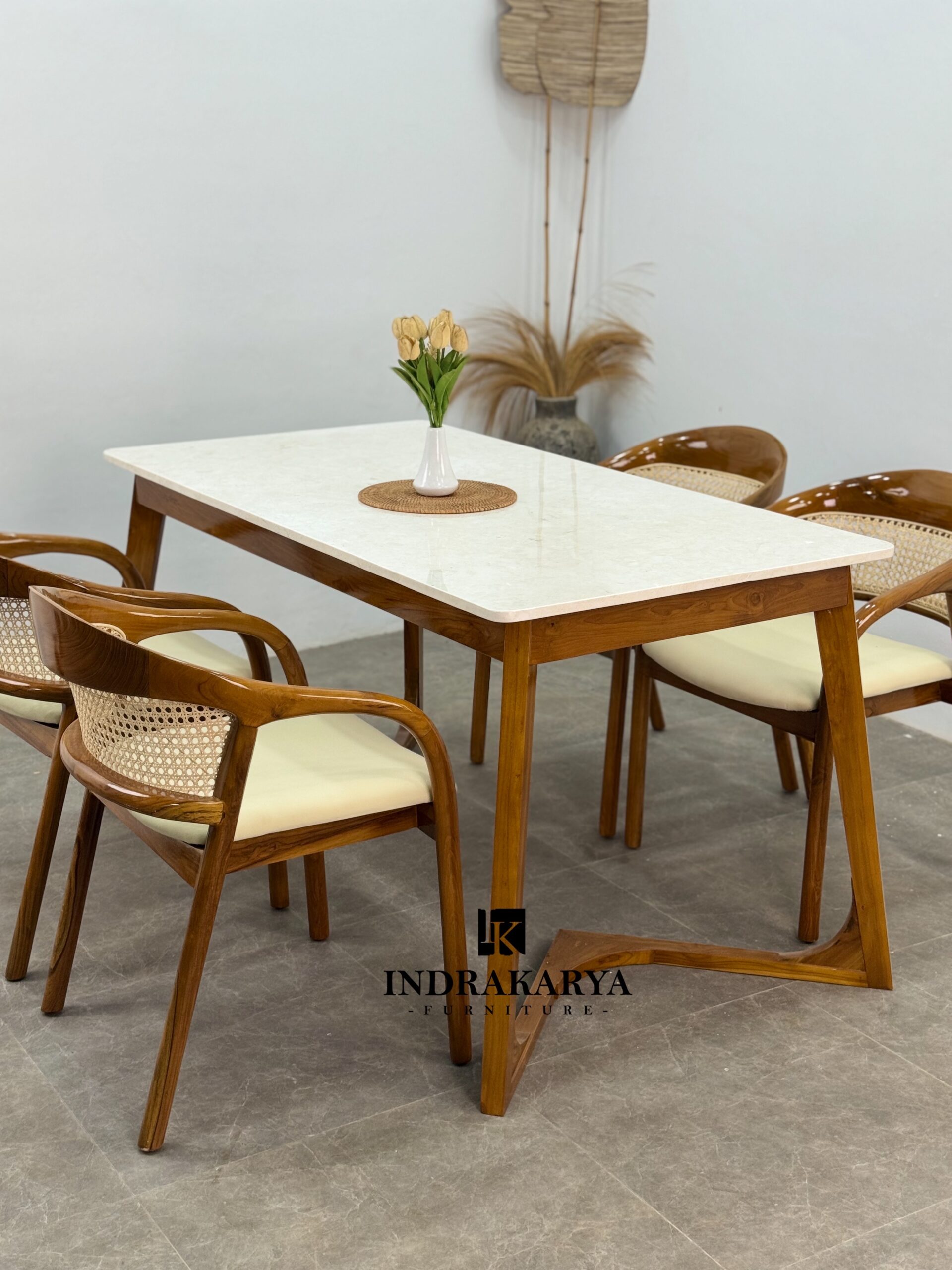 Selly Rattan Top Marble Dining Set 3