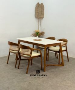 Selly Rattan Top Marble Dining Set 4