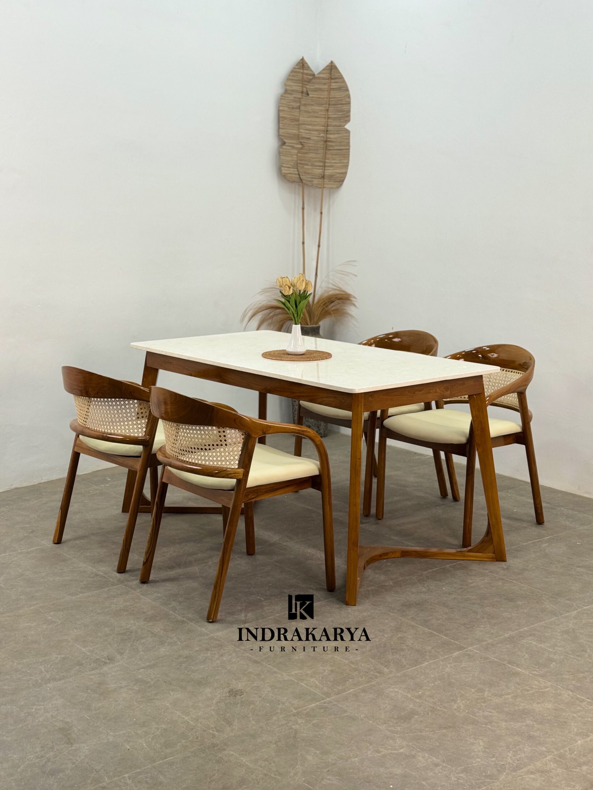 Selly Rattan Top Marble Dining Set 4