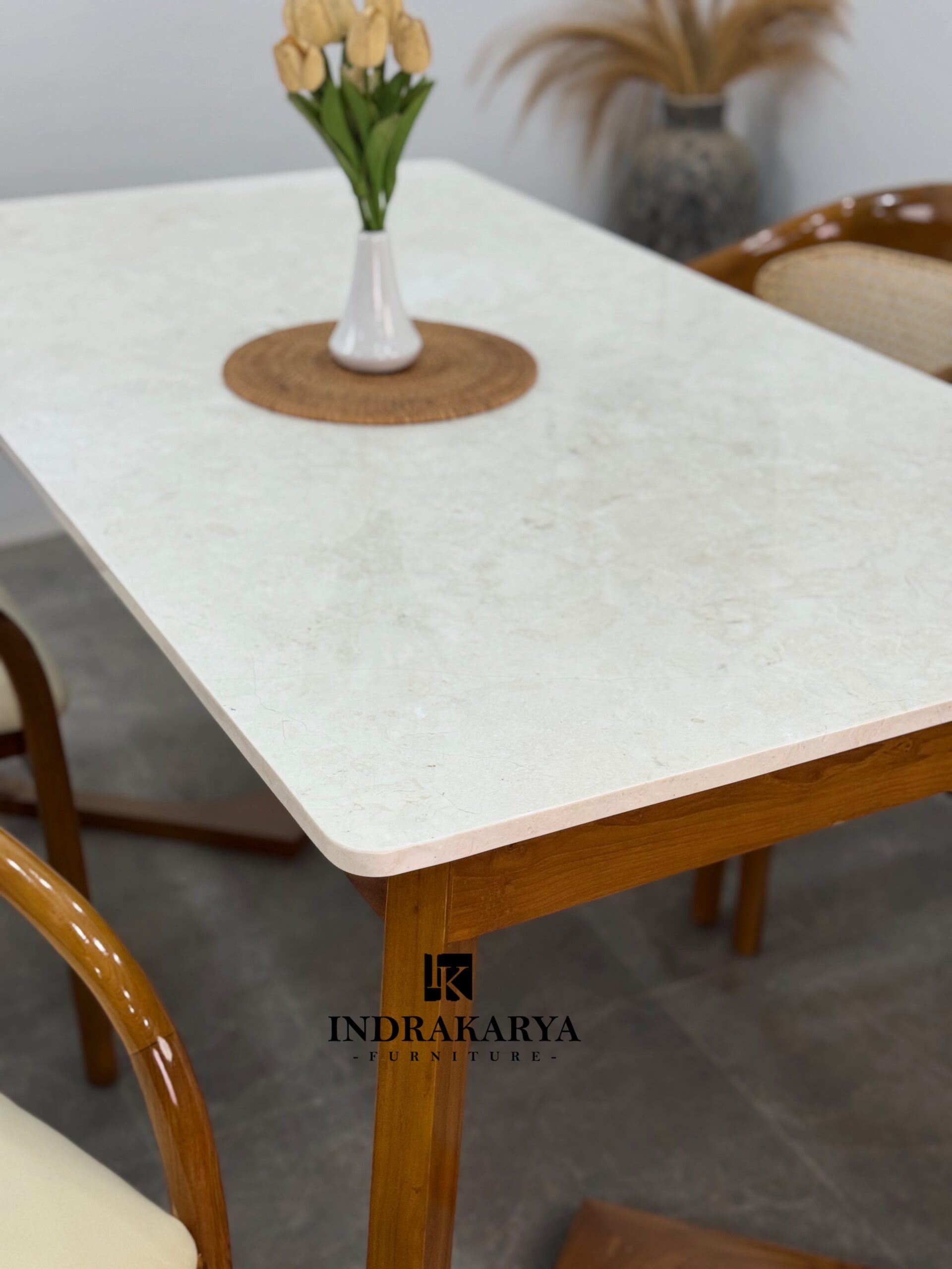 Selly Rattan Top Marble Dining Set 5