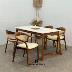 Selly Rattan Top Marble Dining Set