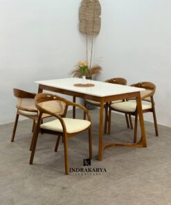 Selly Rattan Top Marble Dining Set