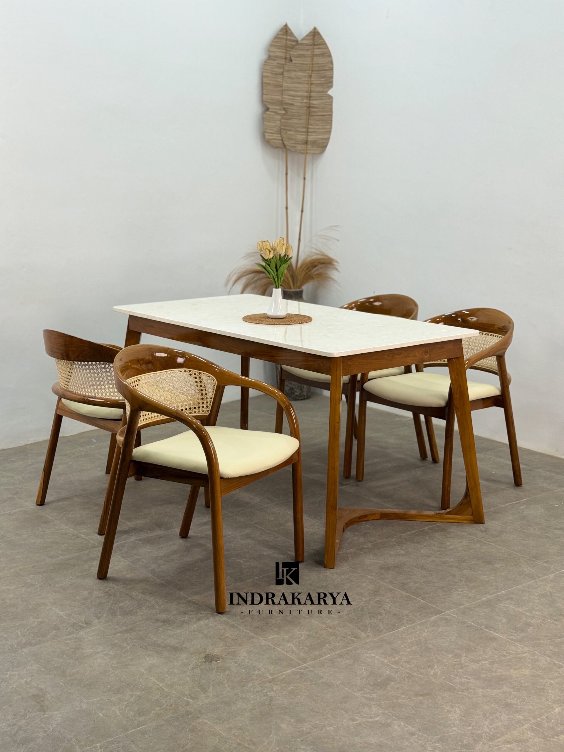 Selly Rattan Top Marble Dining Set