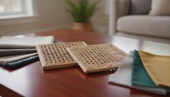 Rattan Furniture Material Swatches Displayed On Hardwood Surface