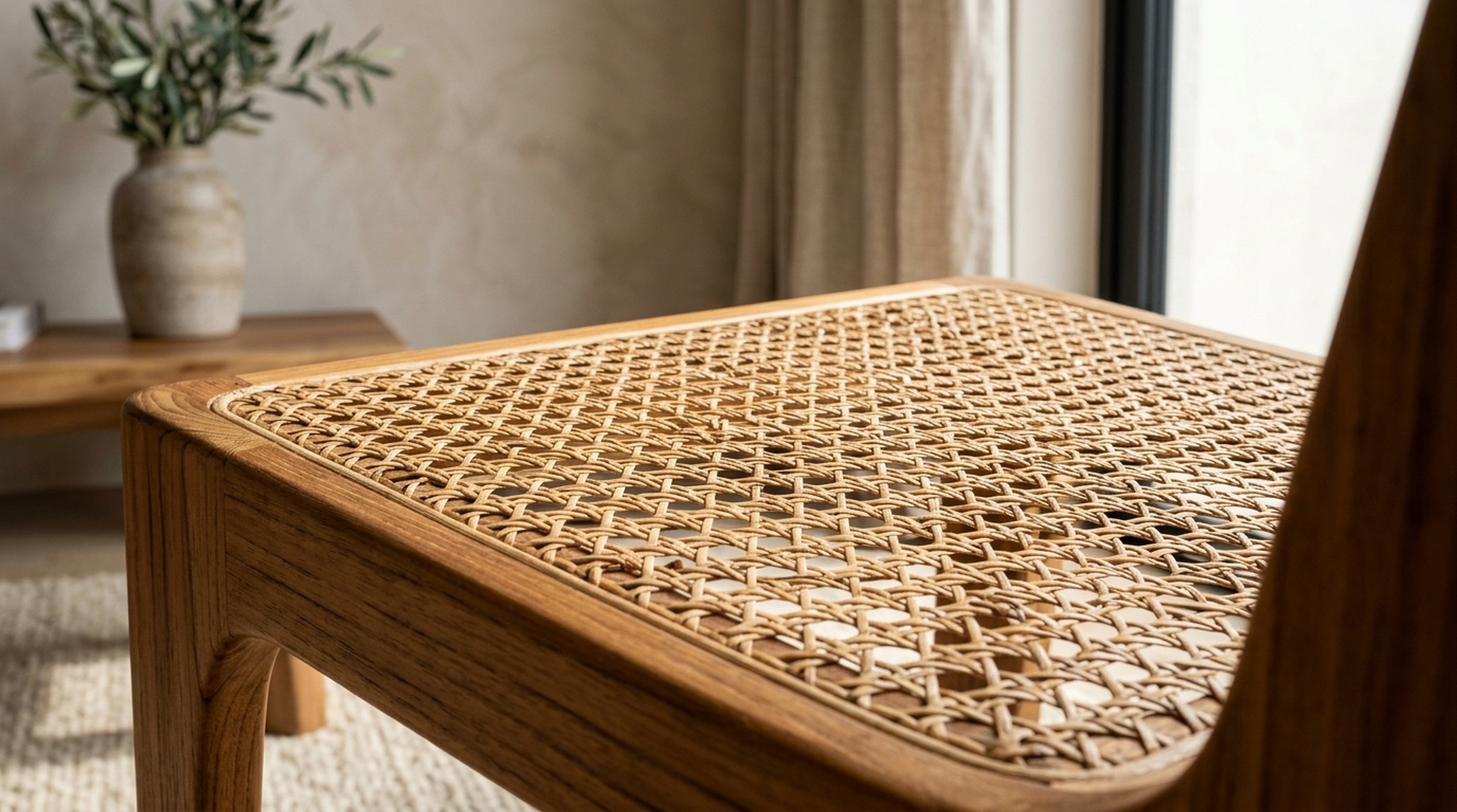 Traditional Rattan Cane Weaving On Luxury Chair Seat